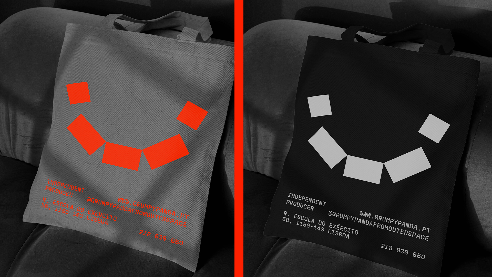 grumpy panda tote bags - orange and black